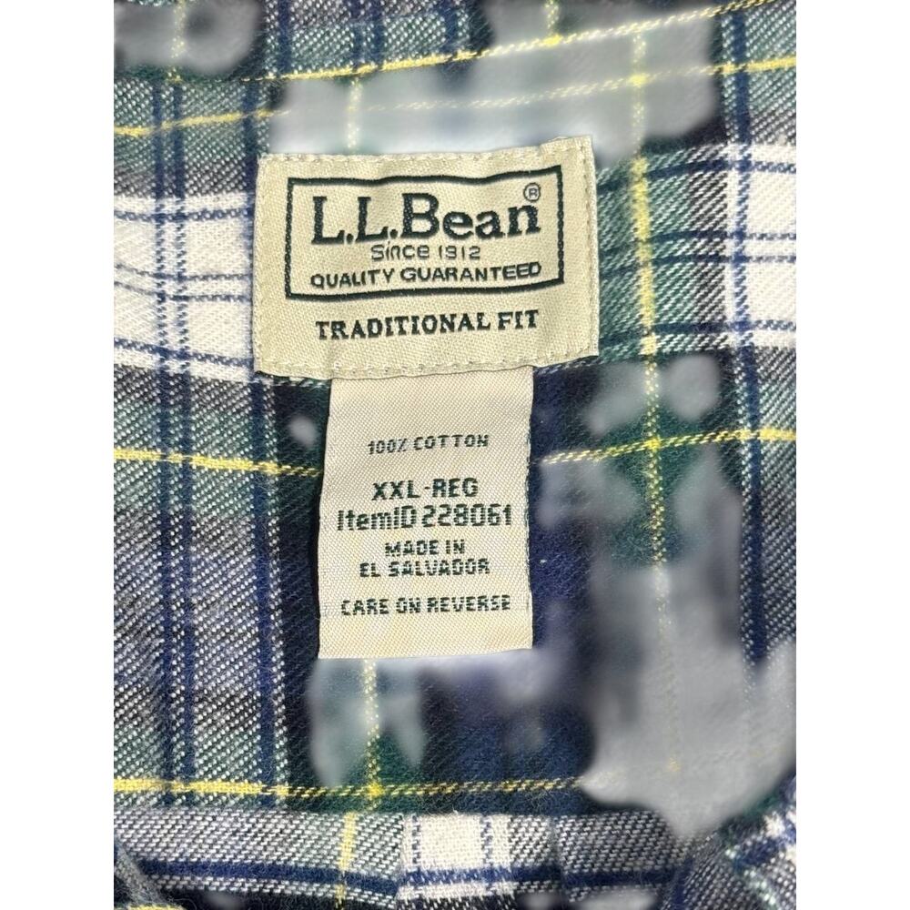L.L. Bean Flannel Shirt Mens XXL Green Blue Plaid Long Sleeve Button Down - Picture 4 of 4